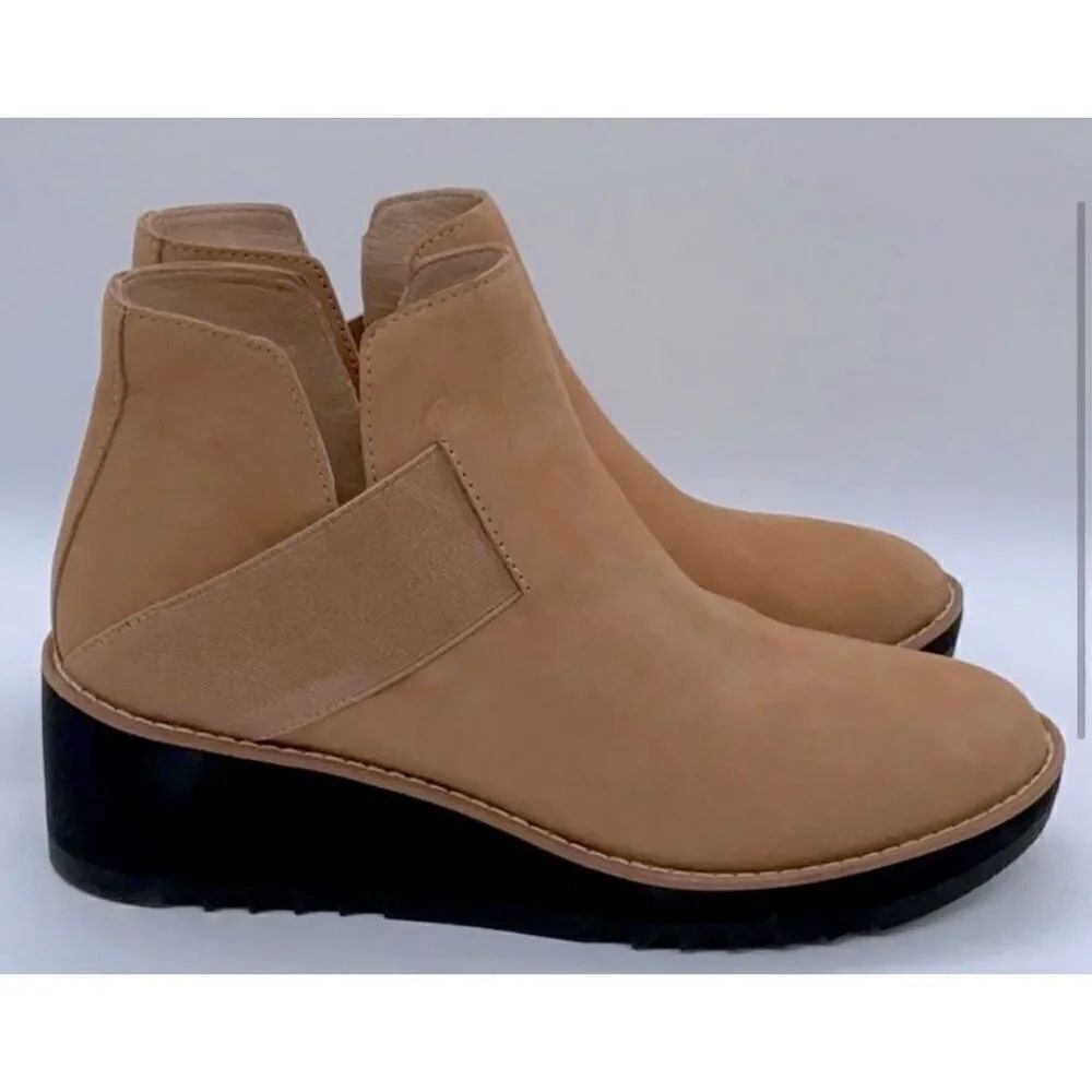 Eileen Fisher Lark Nubuck Leather Wedge Bootie in Wheat NWOB Size 8 1/2